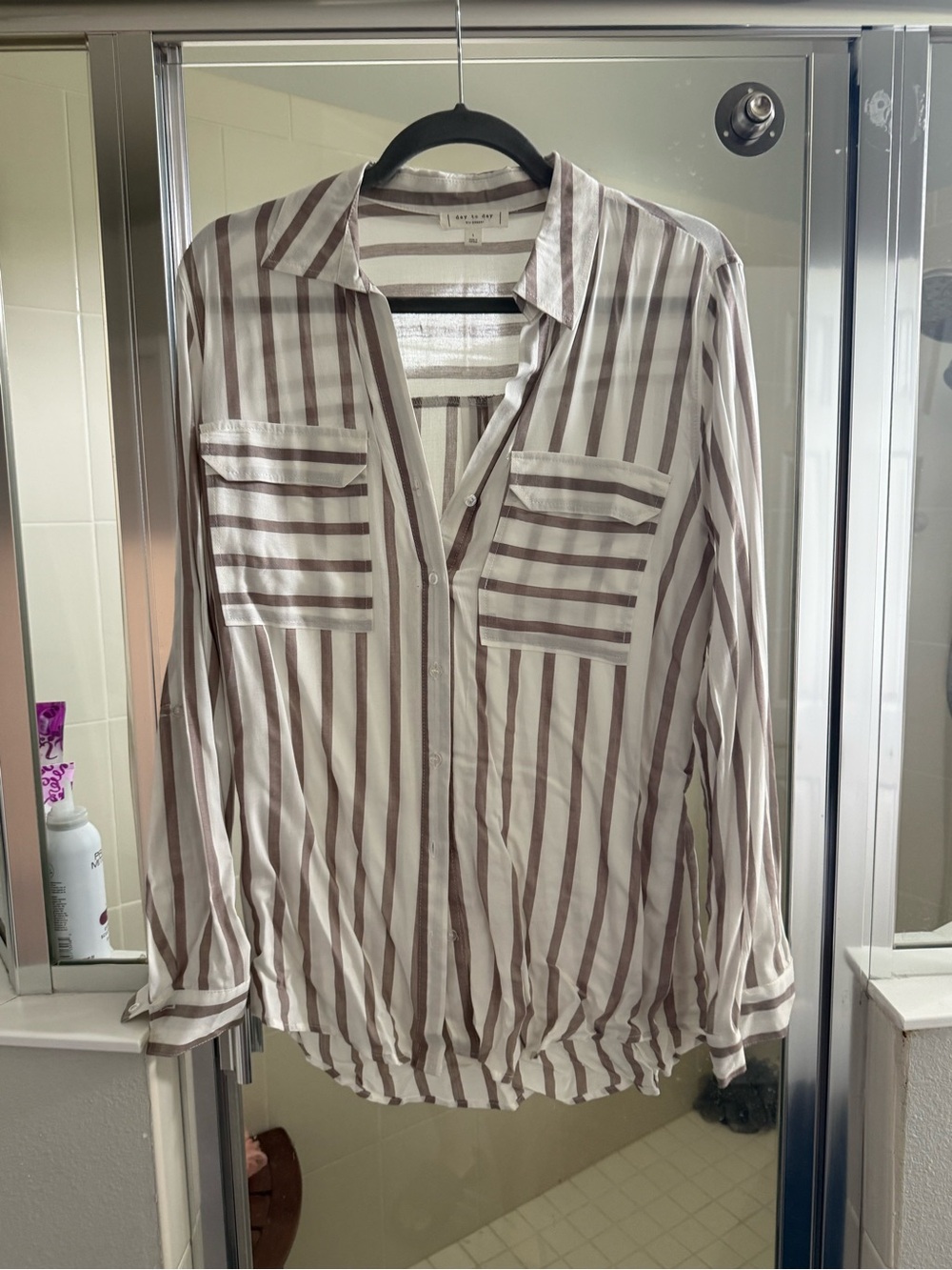 Blu Pepper Striped Button-Down Shirt - White & Brown